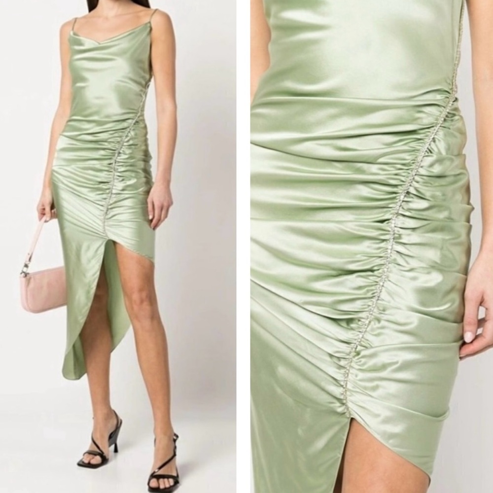 Cinq A Sept Emilia Silk Asymmetric Dress With Crystal Embellishment Pale Green